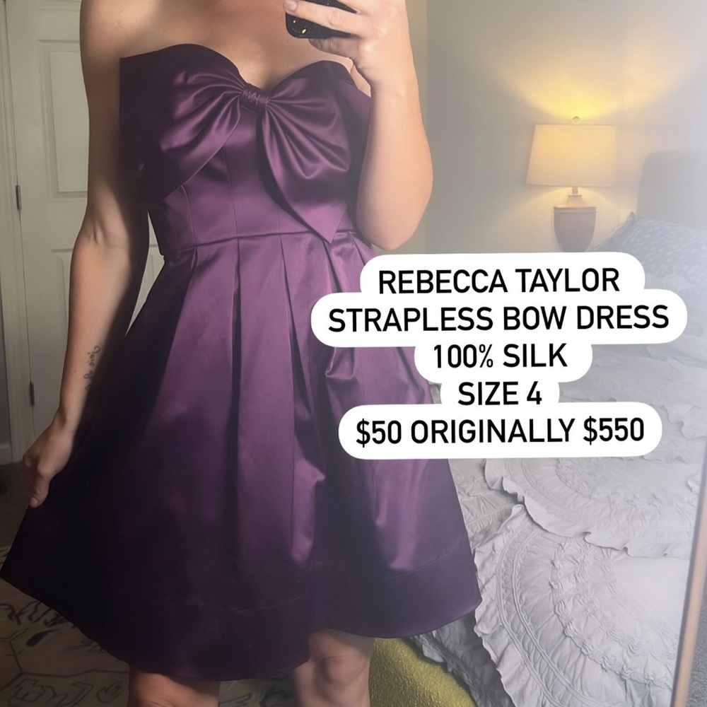 Rebecca Taylor purple strapless bow dress